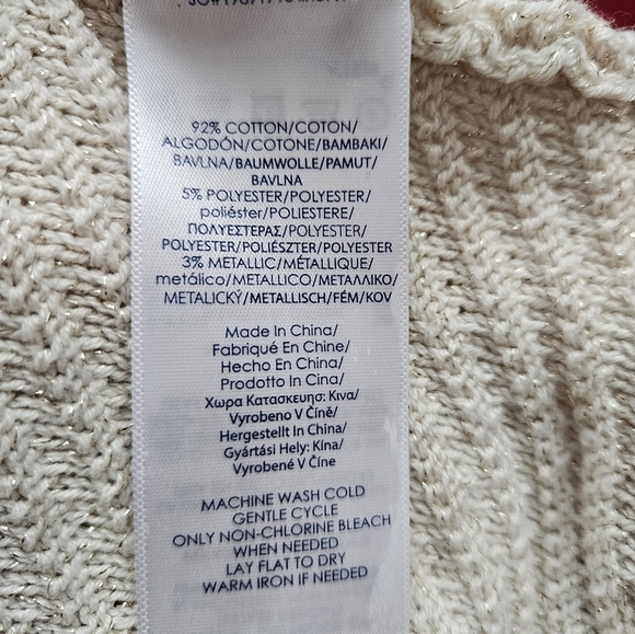 Chaps Women Large V-Neck Ivory Metallic Gold Shimmering Knit Sweater - Picture 8 of 8